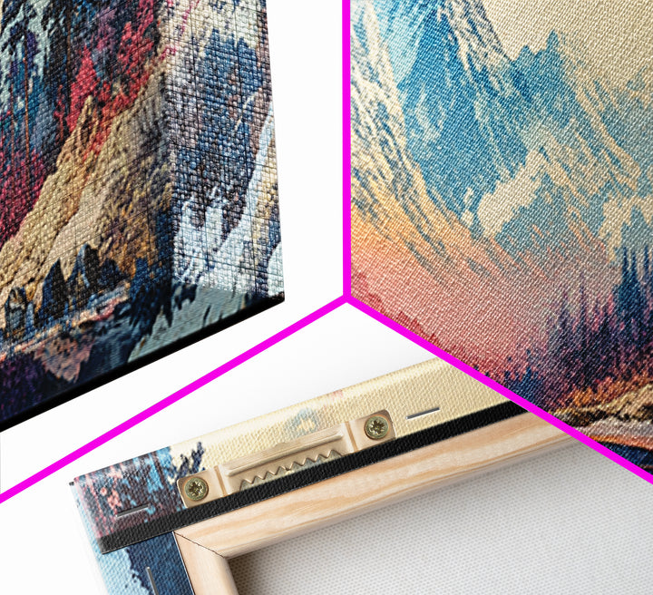 Snowy Mountain River Framed Canvas Print, Japanese Landscape Wall Art, Nature Wall Decor, Cabin Decor, Housewarming Gift