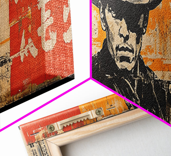 Stoic Cowboy Portrait On Orange Poster Wall Art, Western Pop Art Canvas Print, Man Cave Decor Gift For Him Rustic Home Decor