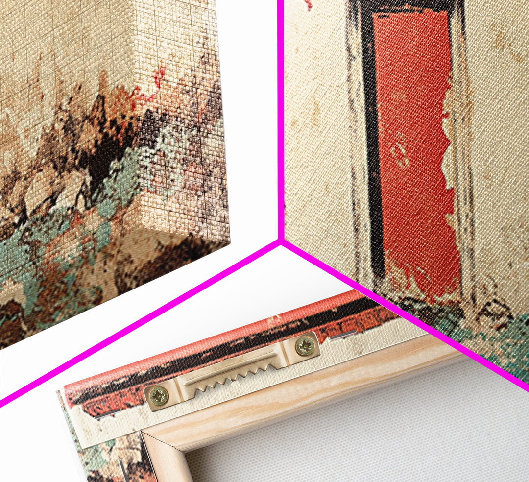 Weathered Red Door Adobe Facade Wall Art, Rustic Southwestern Canvas Print, Farmhouse Entryway Decor, Long Horizontal Art