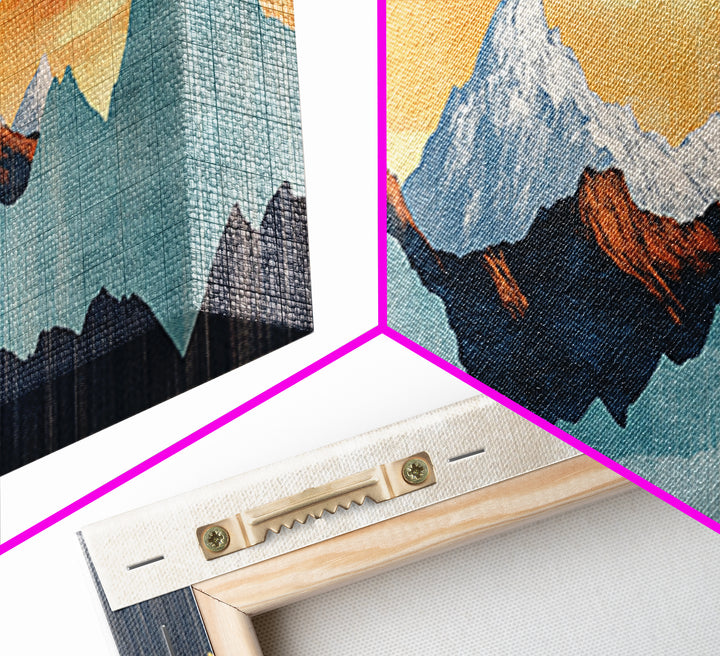 Layered Blue Orange Mountain Range Wall Art, Abstract Landscape Canvas Print, Modern Rustic Decor, Extra Wide Living Room Art