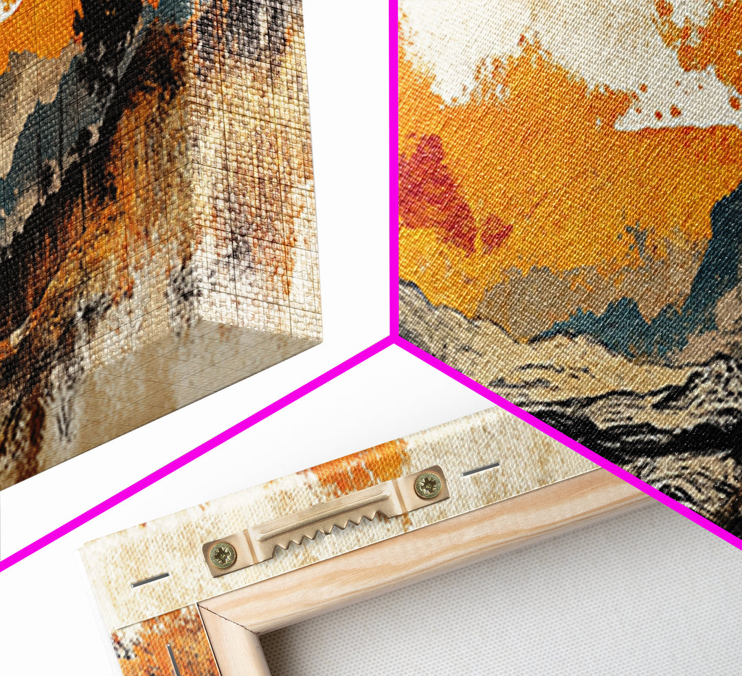 Autumn Valley Sunset Canvas Print, Orange Mountain Landscape Wall Art, Rustic Nature Art, Large Panoramic Home Decor Print