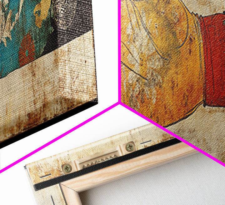 Japanese Hand And Kimono Sleeve Wall Art, Wabi Sabi Framed Canvas Print, Asian Textile Decor, Eclectic Gallery Art For Living Room
