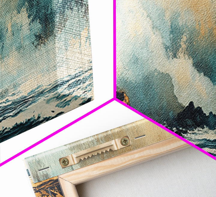 Stormy Coastal Waves And Dark Cliffs Canvas Print, Moody Seascape Wall Art, Ocean Decor, Beach House Living Room Art Print