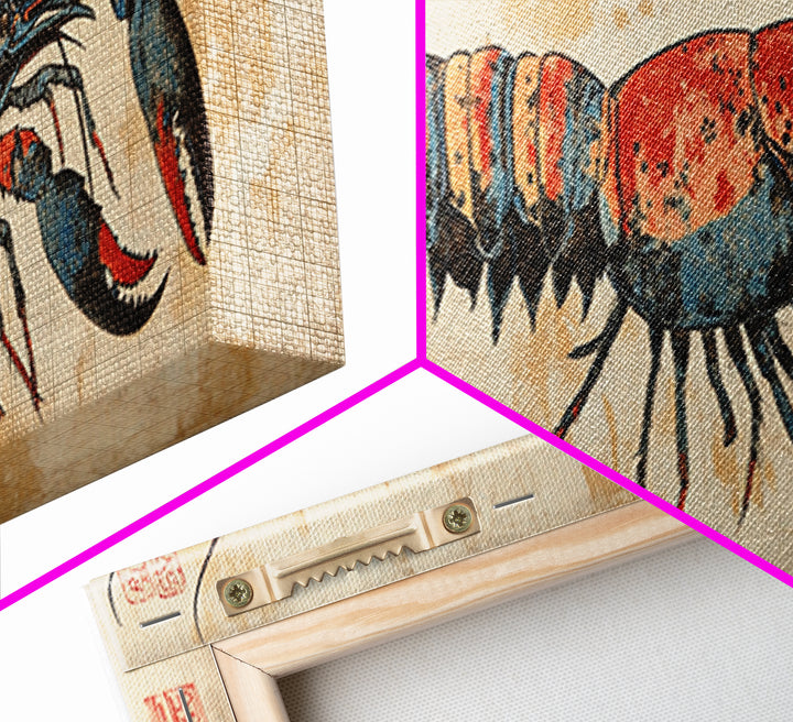Red Lobster Illustration On Aged Parchment Wall Art, Nautical Seafood Canvas Print, Coastal Kitchen Dining Room Decor Foodie Gift