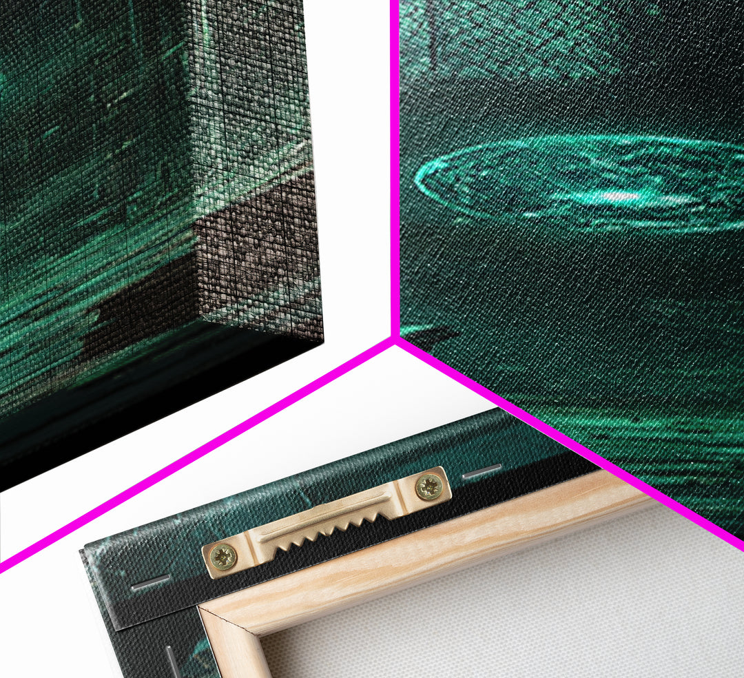 Dark Gothic Library With Teal Magic Orb Wall Art, Fantasy Castle Decor, Dark Academia Print, Moody Reading Nook Artwork Gift