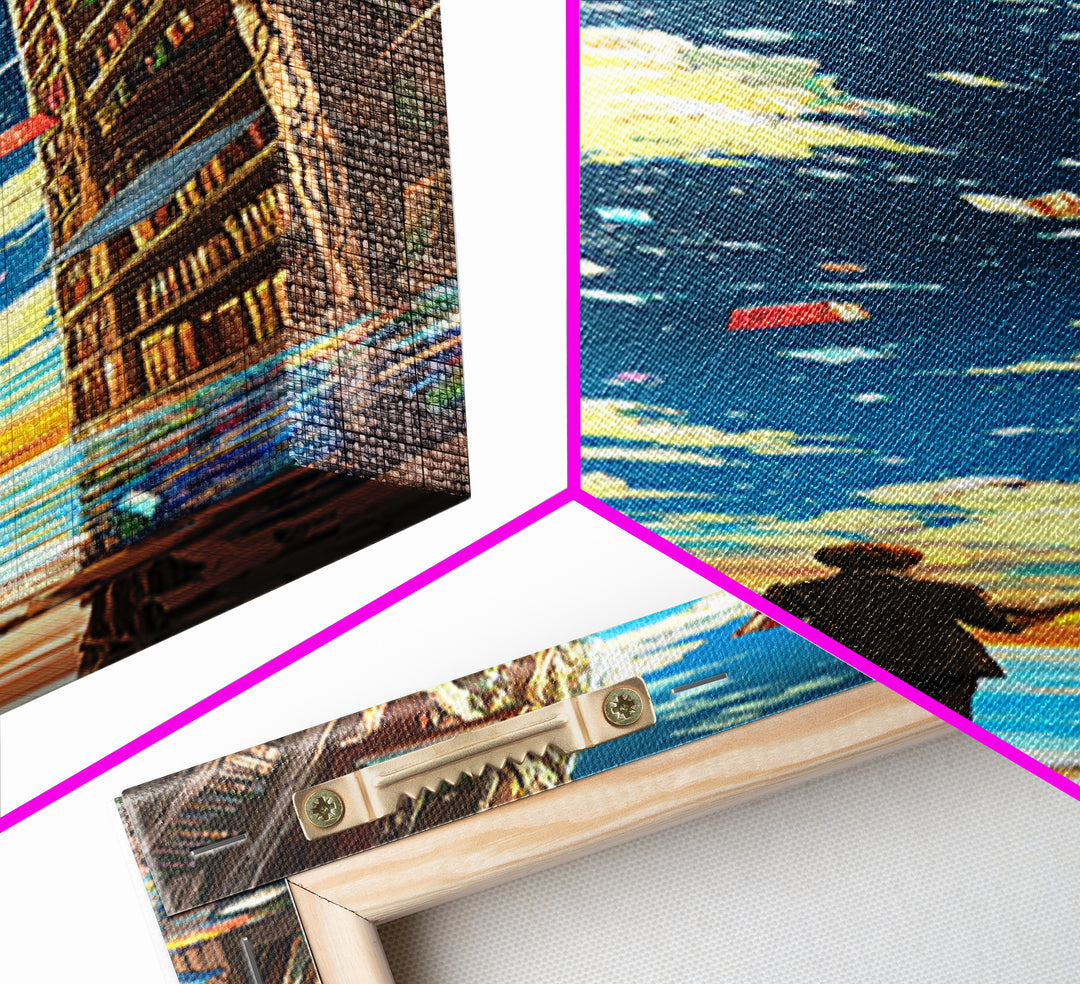 Endless Library Canyon With Flying Books Canvas Print, Book Lover Wall Art, Fantasy Library Decor, Reading Nook Gift For Readers