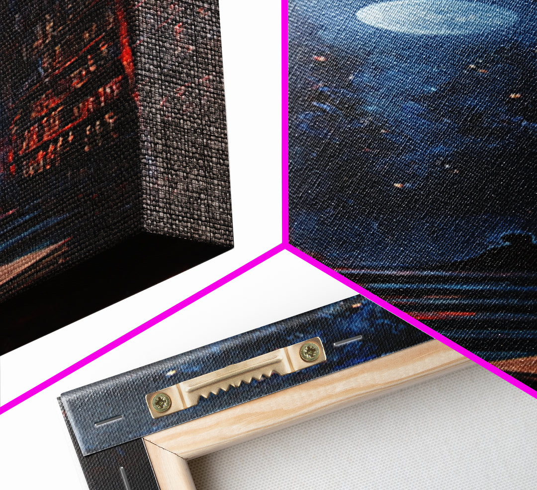 Moonlit Dark Library Stairs With Lone Reader Wall Art, Gothic Bookish Decor, Dark Academia Print, Moody Office Gift Decor