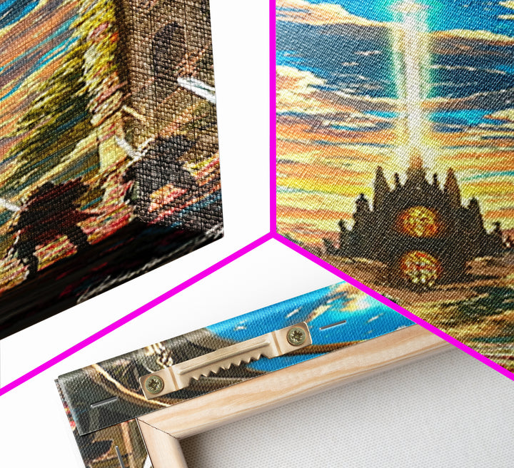 Celestial Cathedral Portal With Radiant Sky Beam Canvas Print, Fantasy Castle Wall Art, Magical Landscape Home Decor Gift For Her