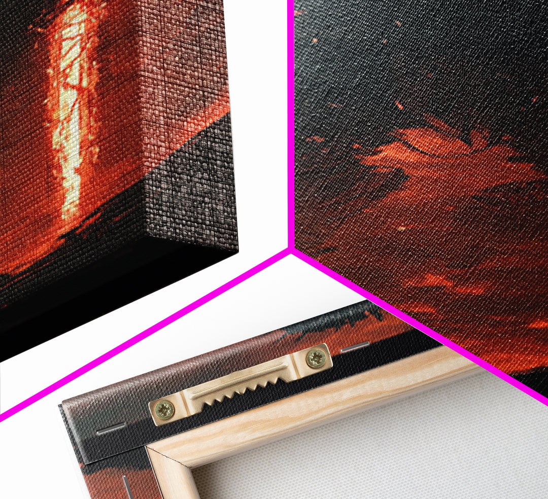 Dark Fire Titan With Crimson Sword Canvas Print, Epic Fantasy Wall Art, Demon Warrior Art Print, Gothic Gaming Room Decor