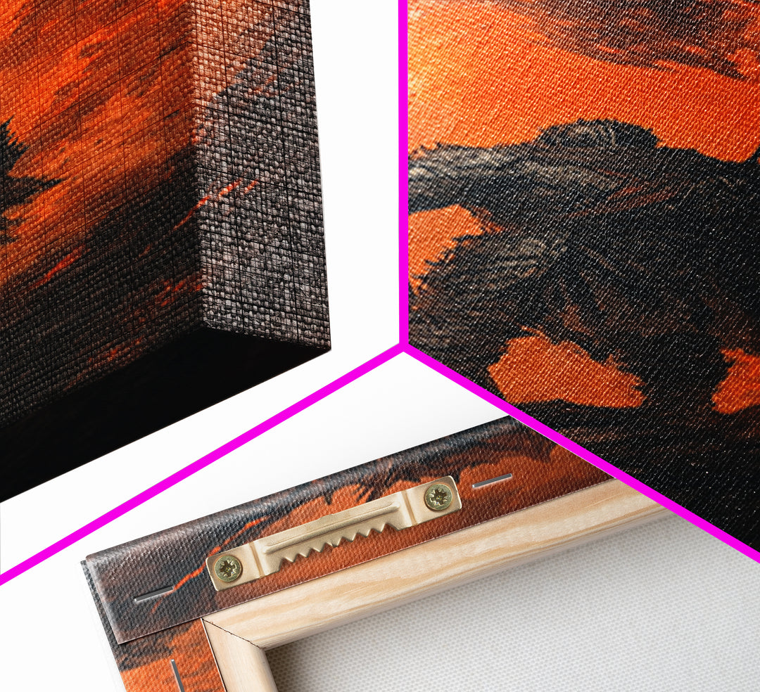 Torch Bearing Warrior Facing Dragon Canvas Print, Dark Fantasy Wall Art, Fire Dragon Art, Gothic Medieval Gaming Room Decor