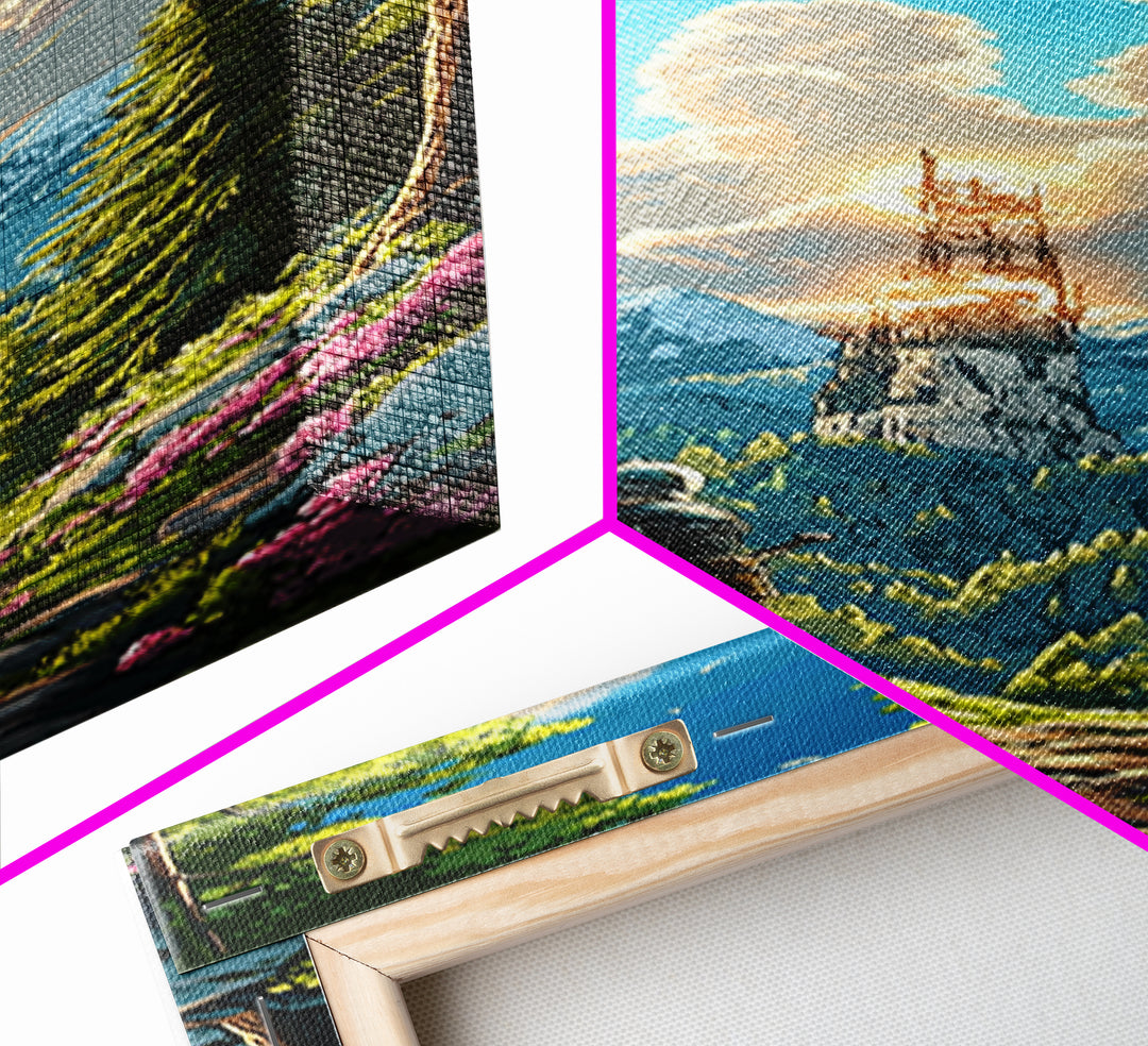 Knight In Sunlit Forest Tower Wall Art, Fantasy Landscape Canvas, Medieval Adventure Decor, Epic Mountain Living Room Print