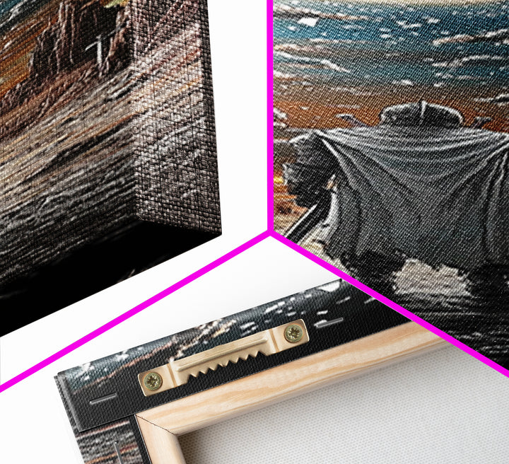 White Cloaked Knight Under Eclipse Moon Canvas Print, Fantasy Wall Art, Dark Landscape Decor, Gamer Room Wall Art Gift For Him