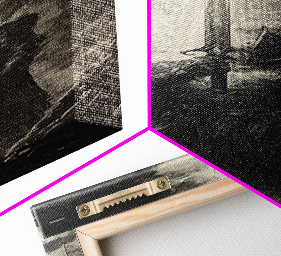 Black And White Knight With Glowing Sword, Dark Fantasy Wall Art, Gothic Canvas Print, Medieval Decor, Masculine Office Art Gift