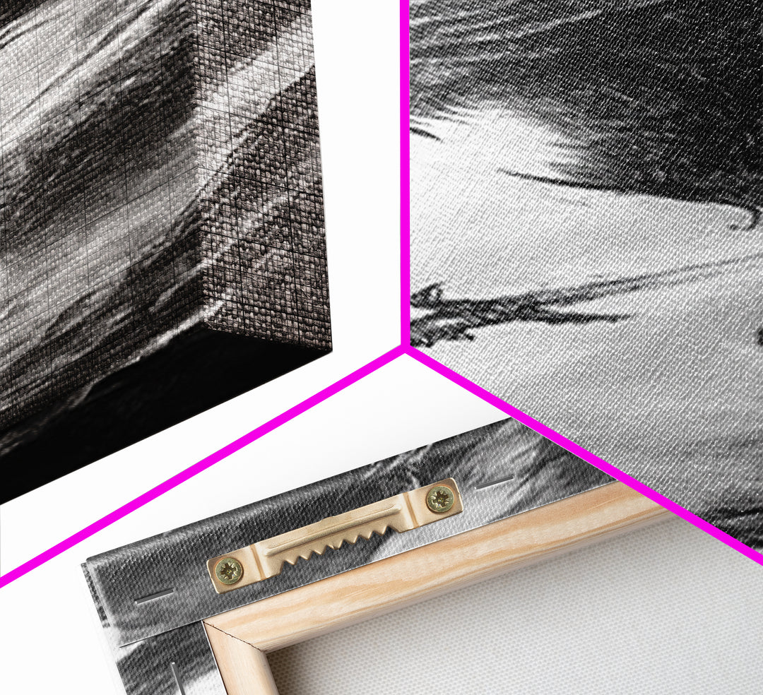 Warrior Facing Massive Dragon In Black And White, Dark Fantasy Wall Art, Gothic Canvas Print, Epic Monster Decor Gift For Him