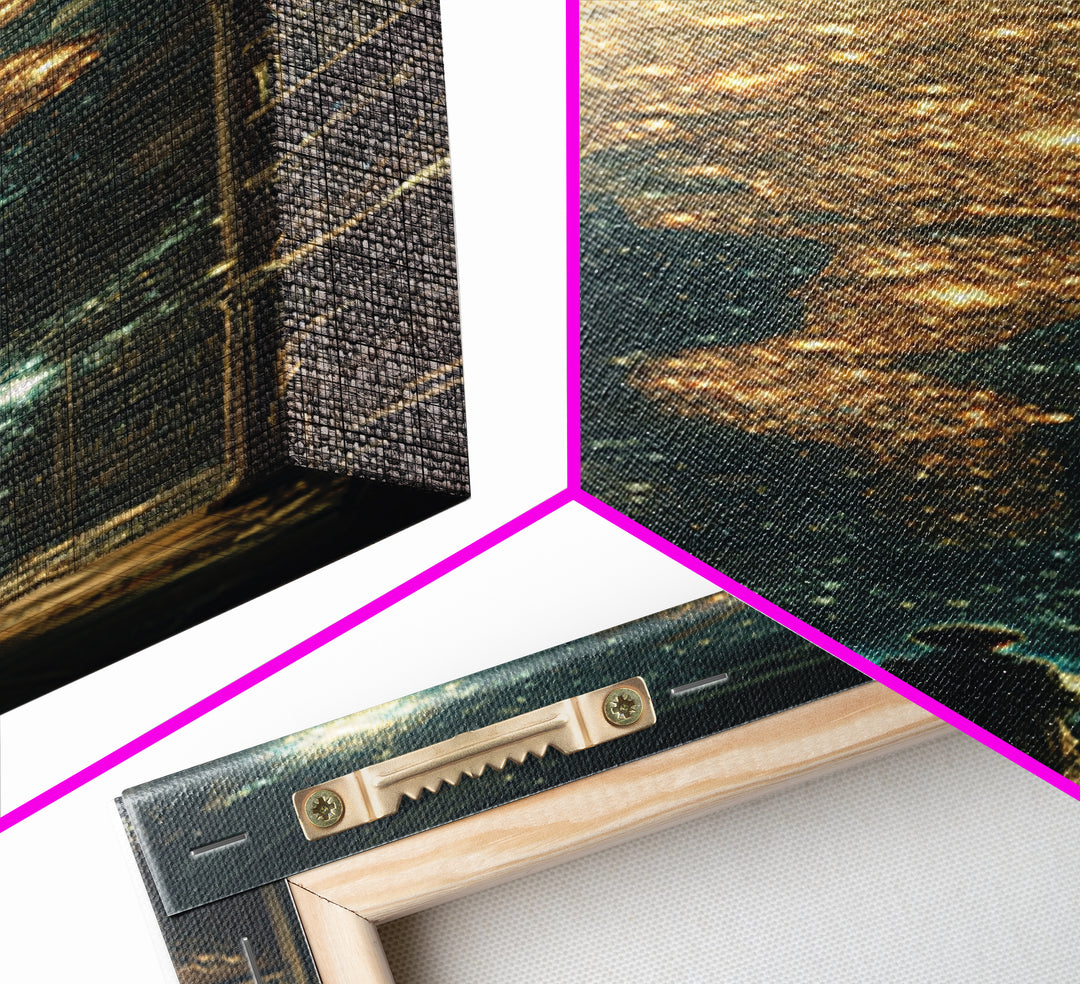 Child Beneath Cosmic Book Tower Wall Art, Dark Academia Library Decor, Celestial Fantasy Art Print, Magical Reading Gift