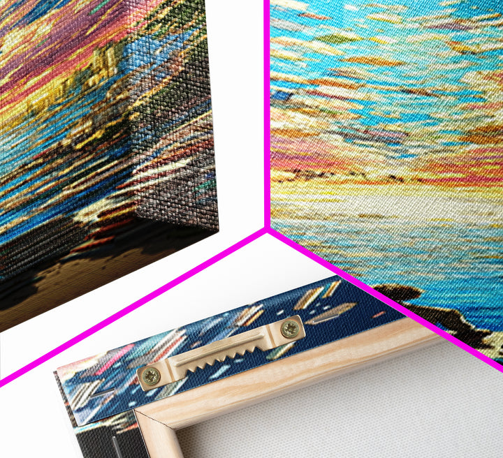 Boy Watching Books Fly Over Ocean Wall Art, Whimsical Sunset Seascape, Book Lover Gift, Colorful Coastal Home Decor Print