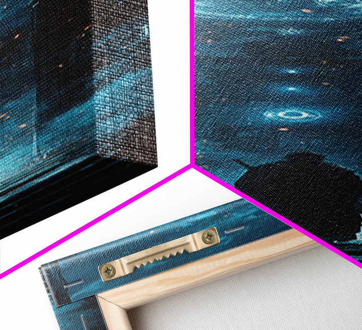 Lone Figure Before Glowing Cosmic Portal Canvas Print, Sci Fi Wall Art, Cyberpunk Decor, Futuristic Space Art For Gaming Room