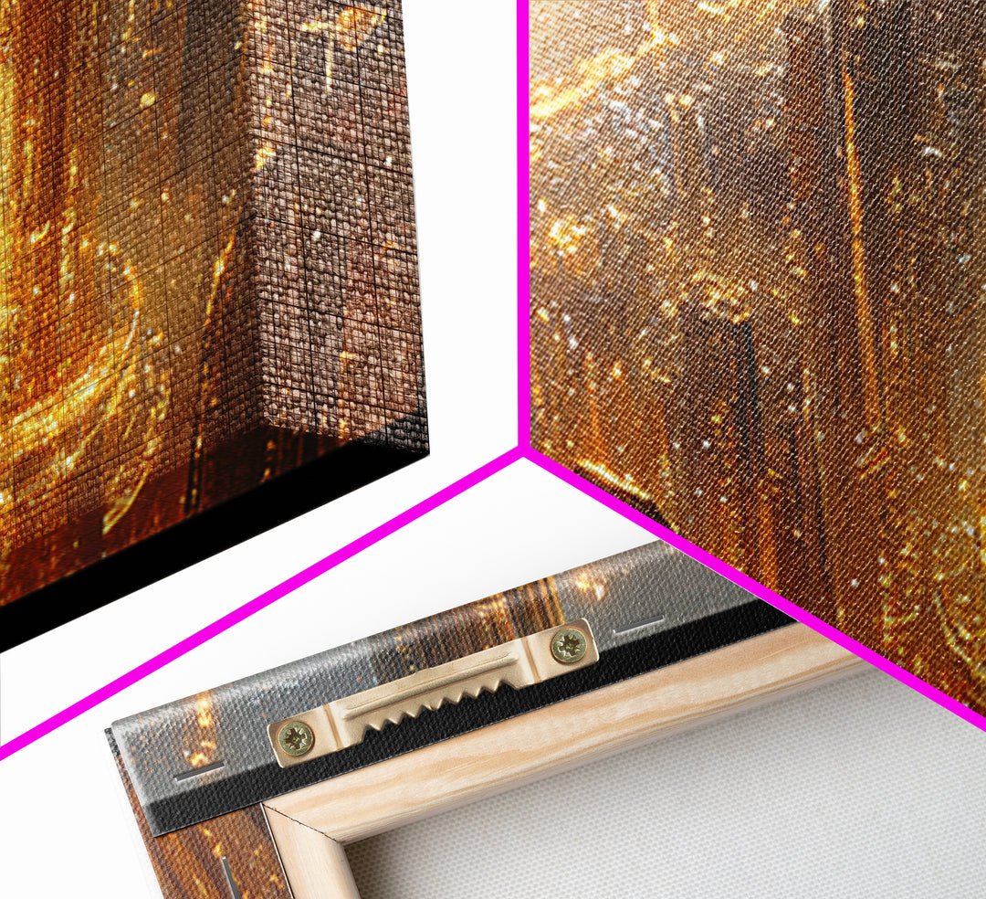 Elegant Woman Holding A Golden Orb Framed Canvas Print, Futuristic Wall Art, Sci Fi Decor, Luxury Office Statement Artwork