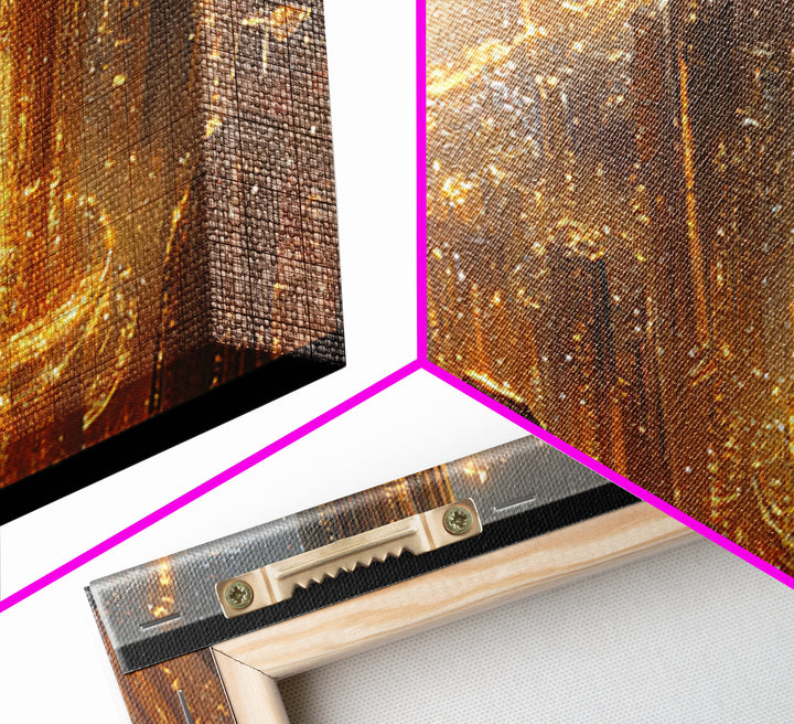 Elegant Woman Holding A Golden Orb Framed Canvas Print, Futuristic Wall Art, Sci Fi Decor, Luxury Office Statement Artwork