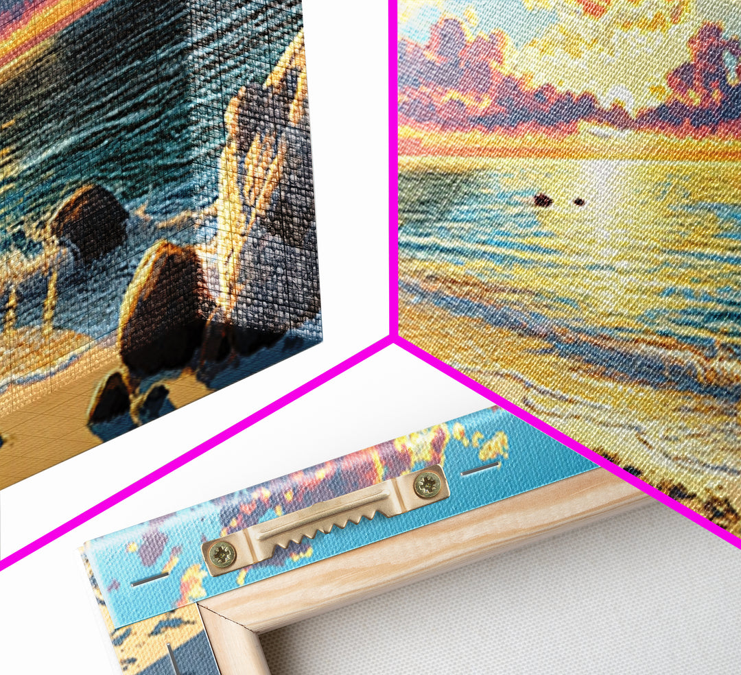 Crab On Golden Beach At Sunset Wall Art, Coastal Seascape Print, Ocean House Decor, Tropical Living Room Canvas Gift For Her