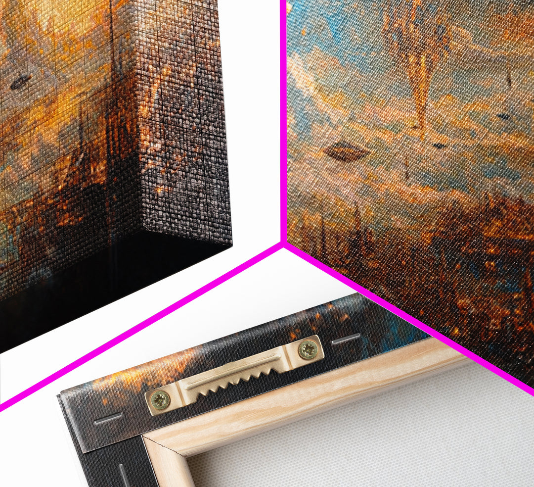 Steampunk Sky City With Airships Wall Art, Futuristic Fantasy Landscape, Dark Sci Fi Decor, Large Canvas Print For Office