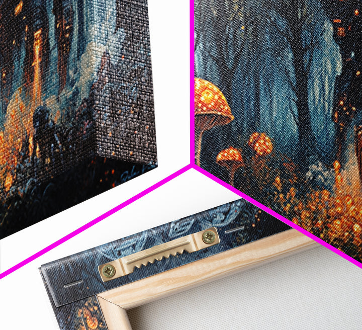 Glowing Mushroom Forest Mech Canvas Print, Dark Sci Fi Fantasy Wall Art, Cyberpunk Decor, Gamer Room Office Art, Gift For Him
