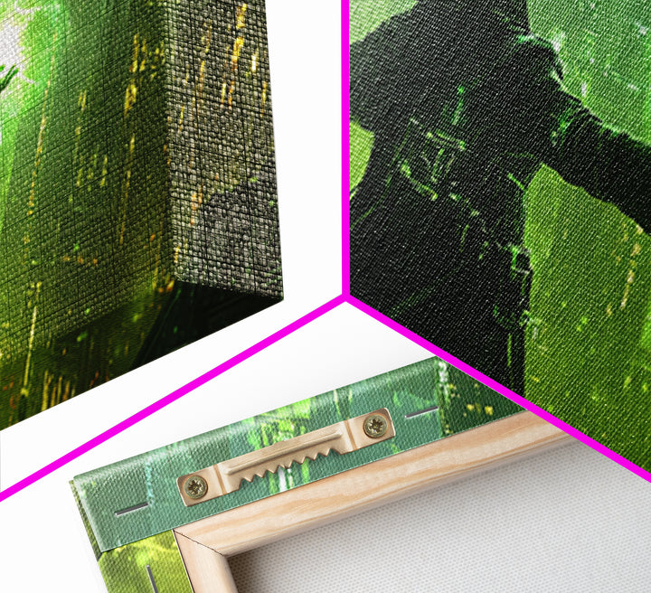 Emerald Dark Sorcerer Canvas Print, Fantasy Wall Art, Green Sci Fi Cityscape, Gothic Office Decor And Gaming Room Art For Him