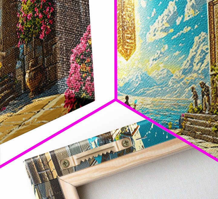 Ancient Seaside Temple Portal Framed Canvas Print, Fantasy Wall Art, Mountain Landscape Art, Living Room Decor, Unique Gift