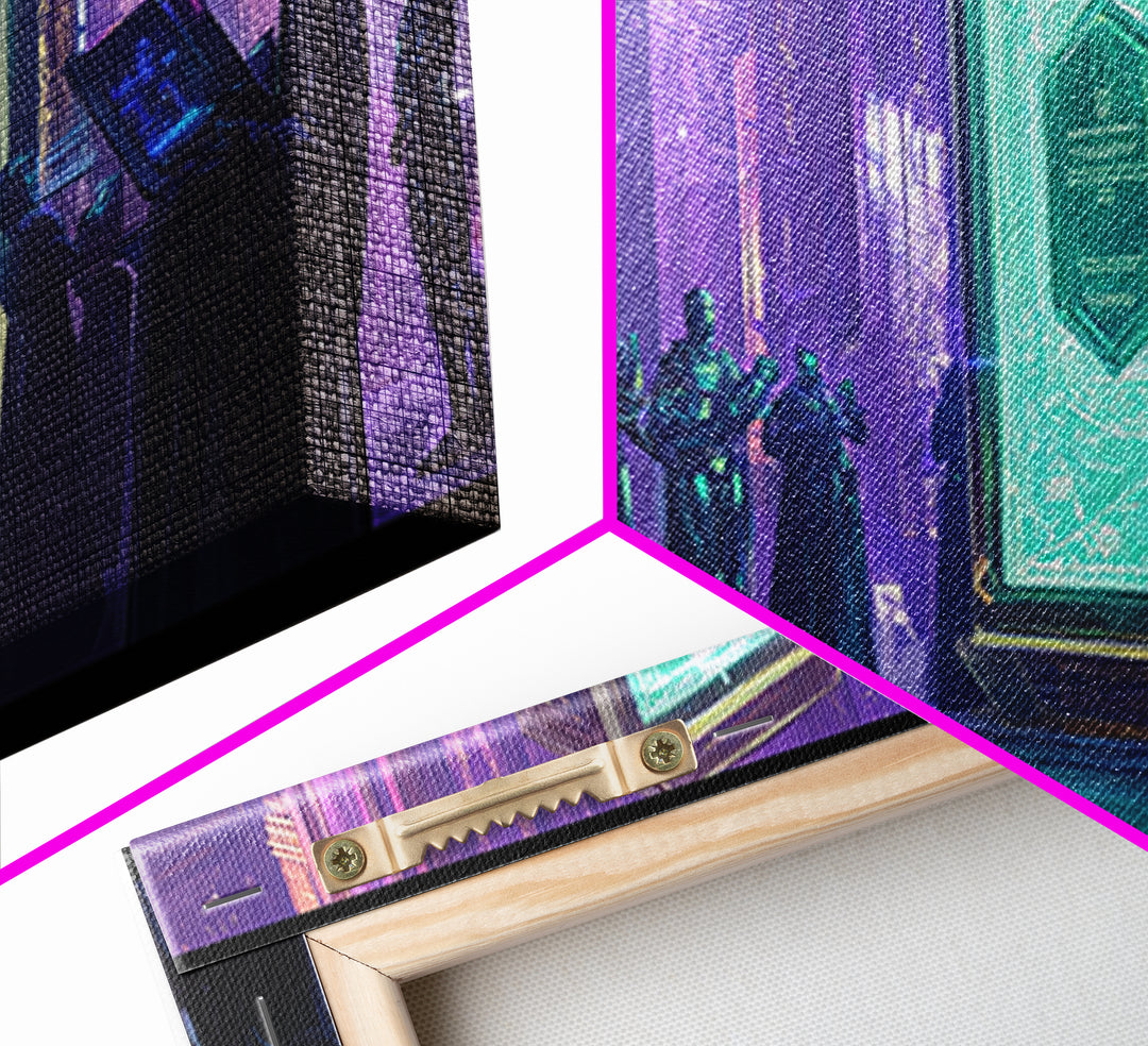 Purple Futuristic Monolith Ceremony Canvas Print, Cyberpunk Wall Art, Sci Fi Decor, Modern Office Art, Statement Artwork Gift