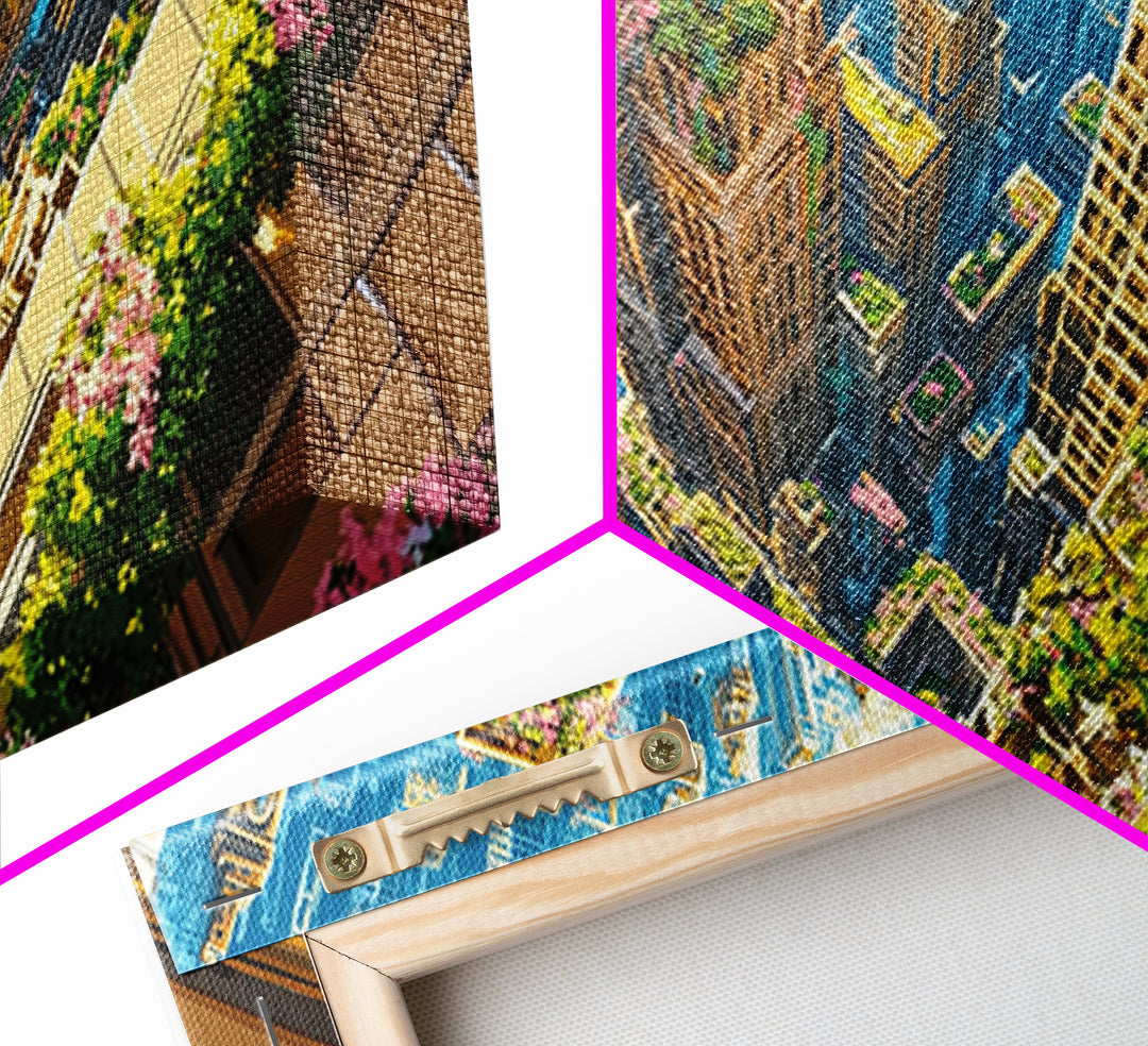 Aerial Skyscraper Gardens And Flowered Balconies Wall Art, Modern City Canvas Print, Urban Home Decor, Large Wall Art Gift