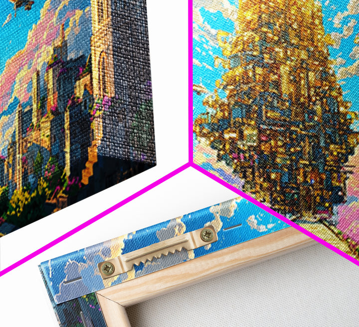 Floating Golden Pyramid City Above Ancient Ruins Wall Art, Fantasy Canvas Print, Surreal Landscape Art, Large Wall Decor