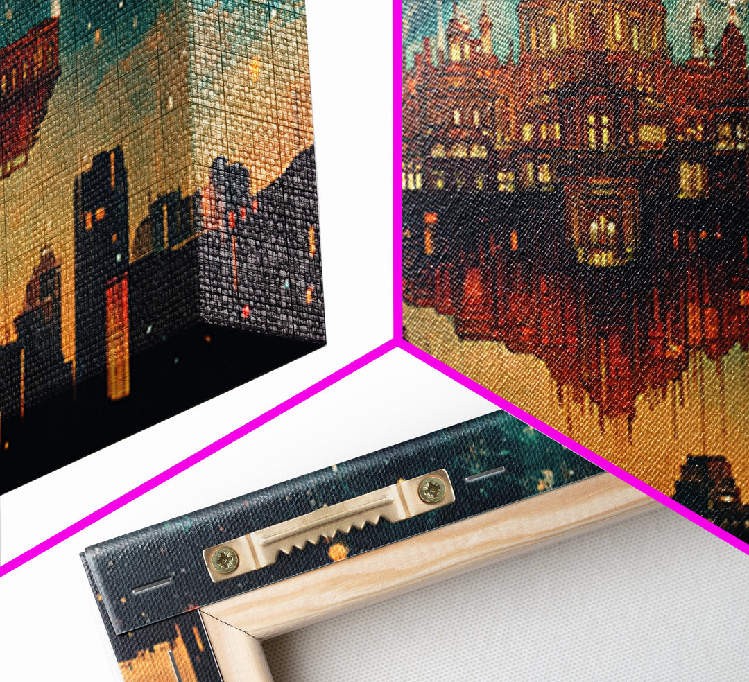 Floating Celestial Palace Wall Art, Starry Futuristic Cityscape, Surreal Architecture Framed Canvas Print, Office Decor Gift