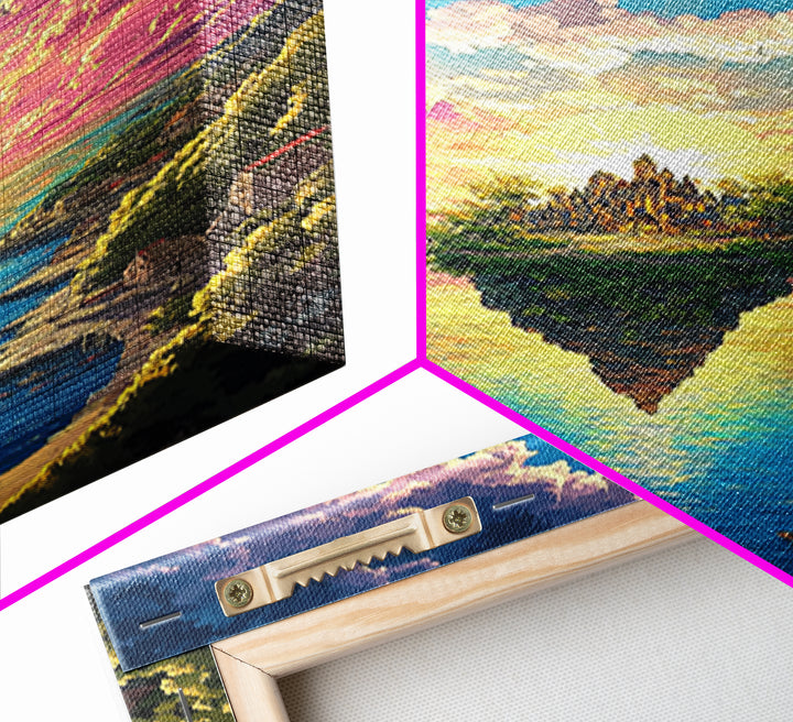Floating Island Castle At Sunrise, Fantasy Canvas Print, Coastal Landscape Wall Decor, Whimsical Living Room Art Gift Idea