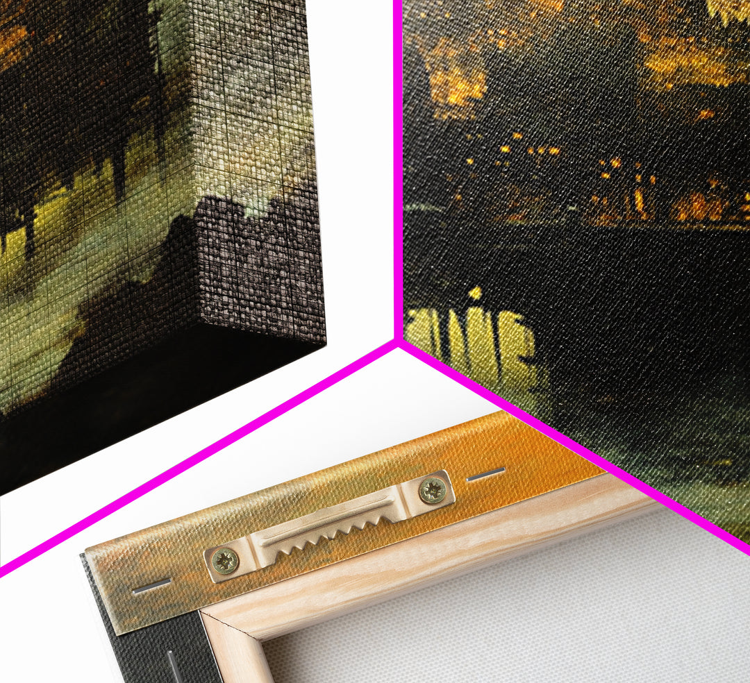 Moody Castle In Golden Mist, Dark Fantasy Framed Canvas Print, Gothic Wall Art, Dark Academia Living Room Decor Gift For Him