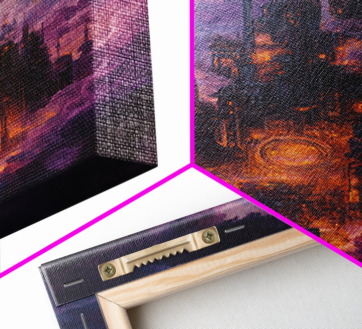 Mystical Purple Cloud Castle Framed Canvas Print, Dark Fantasy Wall Art, Celestial Gothic Decor, Moody Surreal Art Gift For Her