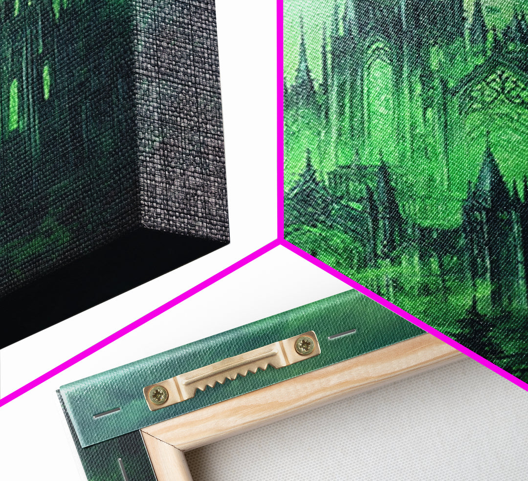 Emerald Gothic Castle In Misty Forest Wall Art, Dark Fantasy Decor, Moody Green Gothic Wall Decor, Magical Castle Print Poster