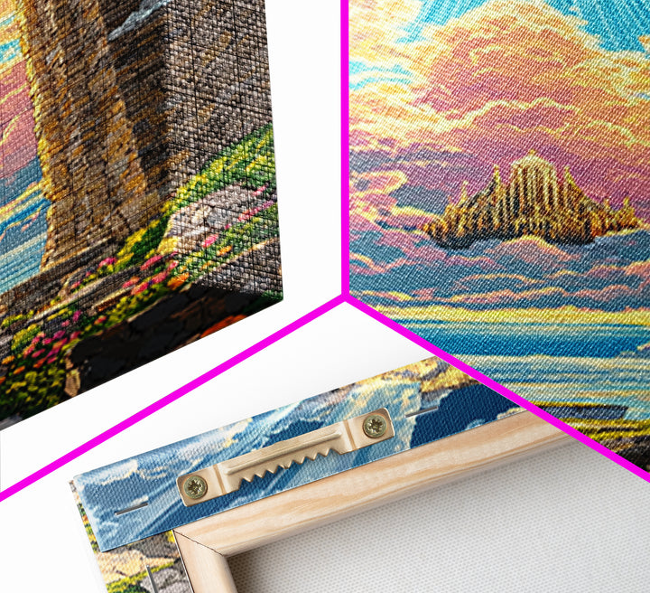 Stone Portal To Floating Castle Framed Canvas Print, Fantasy Landscape Wall Art, Magical Ruins Decor, Unique Gift For Her