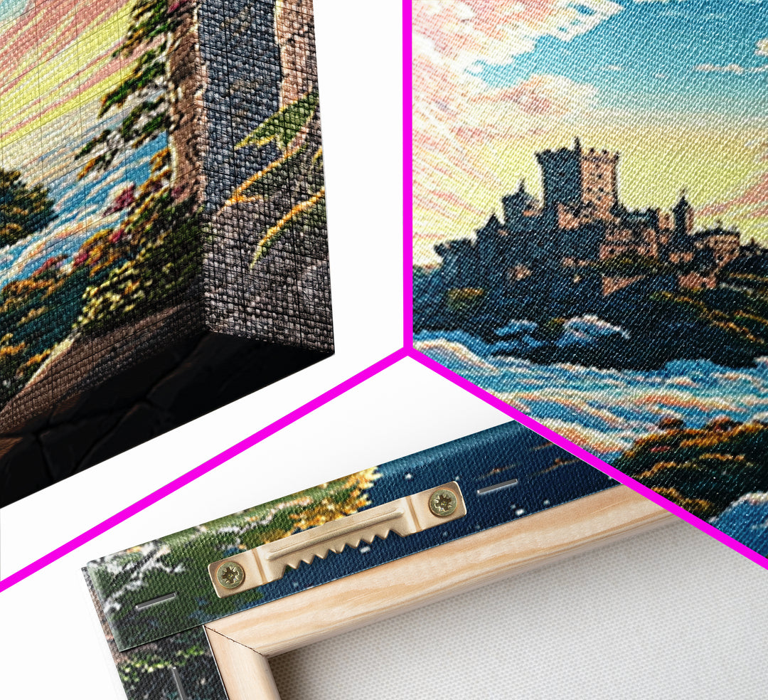 Castle Above Clouds Through Stone Gate Canvas Print, Dreamy Fantasy Wall Art, Whimsical Decor, Large Bedroom Wall Art, Gift