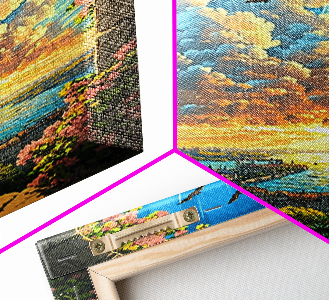 Gothic Cathedral Window At Golden Sunset Framed Canvas Print, Fantasy Landscape Wall Art For Bedroom Home Decor Gift For Her