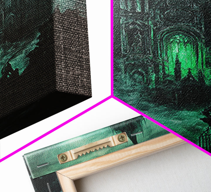 Haunted Gothic Cathedral In Emerald Mist Wall Art, Dark Academia Decor, Fantasy Architecture, Moody Framed Canvas Print, Gift