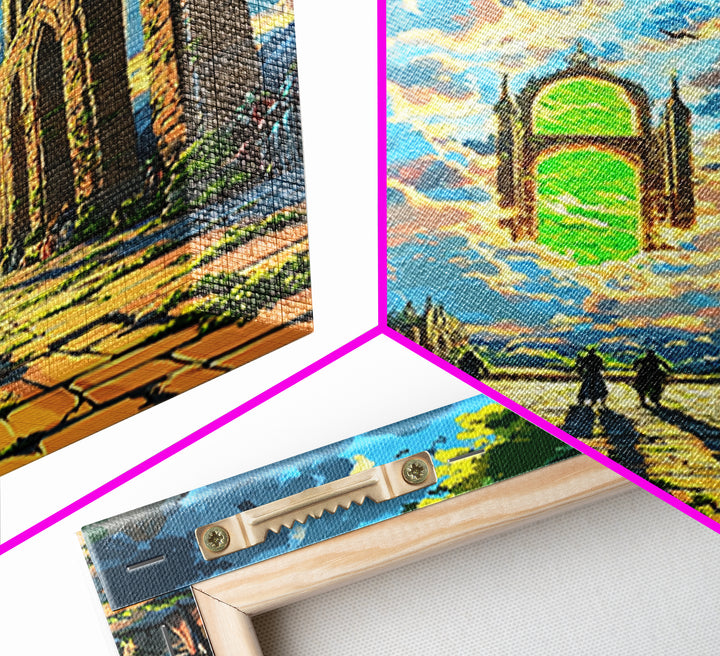 Sunlit Ruined Cathedral Portal Canvas Print, Fantasy Wall Art, Gothic Architecture, Mystical Landscape, Living Room Decor