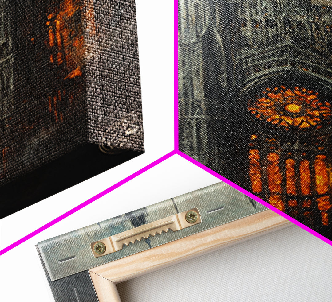 Burning Gothic Cathedral Canvas Print, Dark Fantasy Wall Art, Moody Architecture, Dark Academia Decor, Statement Artwork
