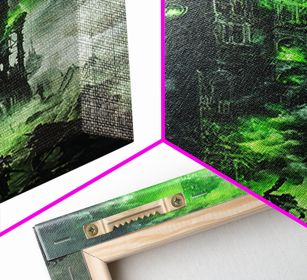 Haunted Green Fortress Canvas Print, Dark Fantasy Wall Art, Gothic Castle, Surreal Art, Moody Wall Decor, Gaming Room Art