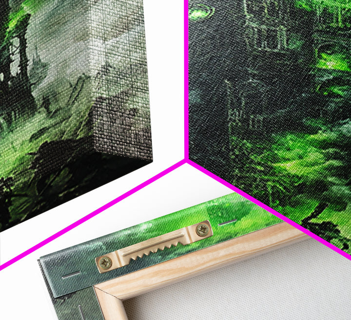 Haunted Green Fortress Canvas Print, Dark Fantasy Wall Art, Gothic Castle, Surreal Art, Moody Wall Decor, Gaming Room Art