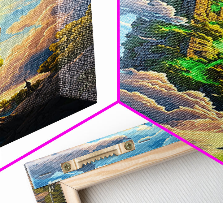 Floating Stone Tower Canvas Print, Magical Sky Island Wall Art, Fantasy Landscape, Coastal Decor, Statement Home Decor, Large Art