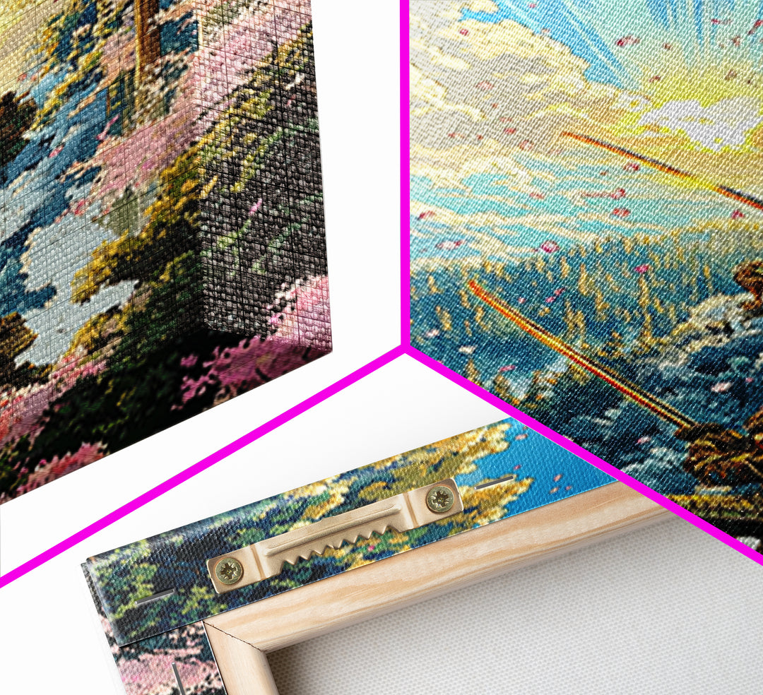 Samurai Forest Duel Canvas Print, Japanese Wall Art, Fantasy Landscape, Cherry Blossom Decor, Warrior Art, Adventure Poster