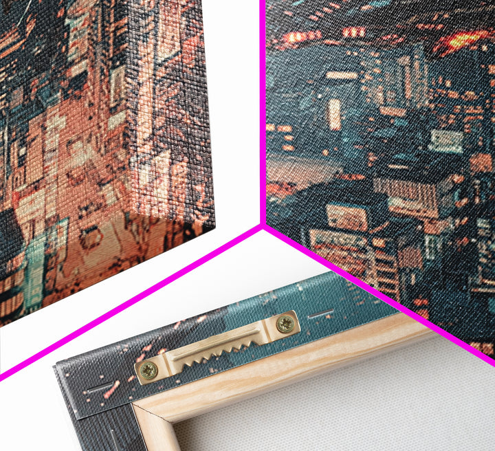 Cyberpunk Mechanical Dragon Over Neon City Wall Art, Futuristic Sci Fi Canvas, Dystopian Urban Decor For Gaming Room Poster