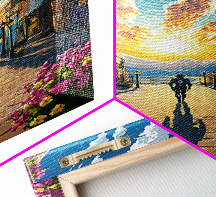 Golden Sunrise Cobblestone Village Wall Art, Mediterranean Landscape Print, Travel Poster, Warm Entryway Home Decor, Living Room Decor
