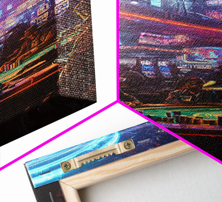 Neon Cyberpunk Poker Room With Outlaws Canvas Print, Futuristic Wall Art, Casino Poster, Man Cave And Game Room Decor For Him Gift