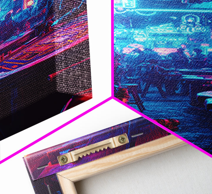 Blue Pink Neon Western Casino Bar Wall Art, Cyberpunk Poster, Futuristic Gaming Room Decor, Man Cave Gift For Him, Trendy Sci Fi Home Decor